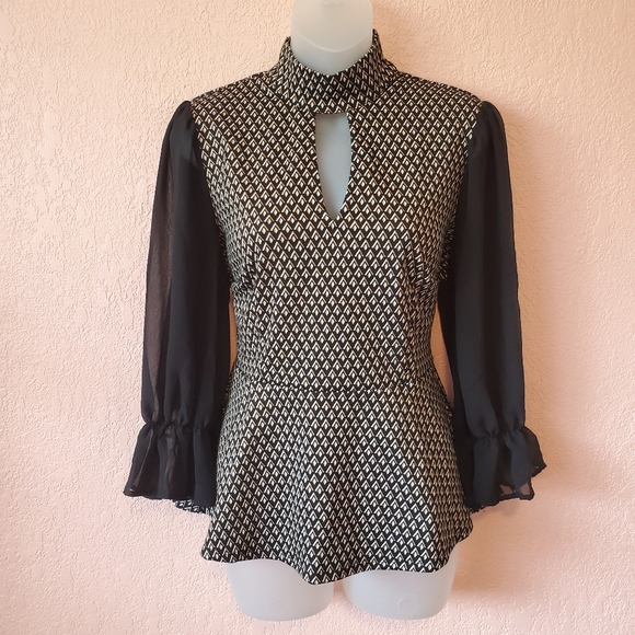 New York & Company Tops - NY & CO 7th Avenue Black Mockneck Peplum Blouse